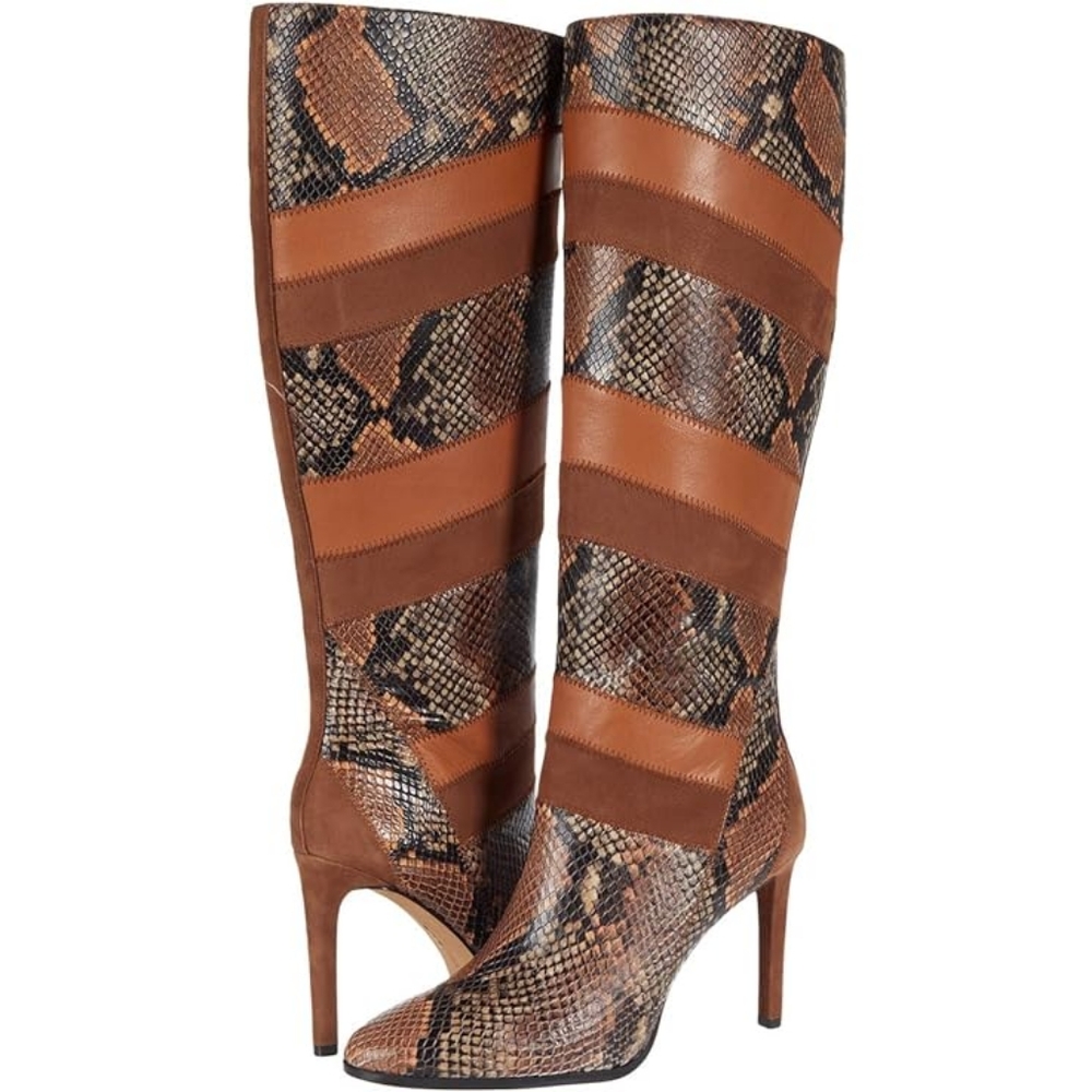 Vince Camuto Saraalan Snake Skin Patchwork Knee High Boots Size 7.5  NWOB